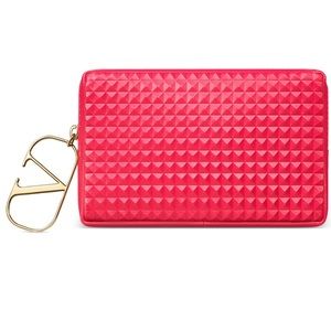 Valentino Mini Beauty Pink Pouch Added Gold Chain Strap Zipper Bag Clutch